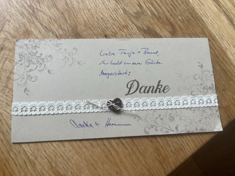 Dankeskarte von Brautpaar an Dacapo
