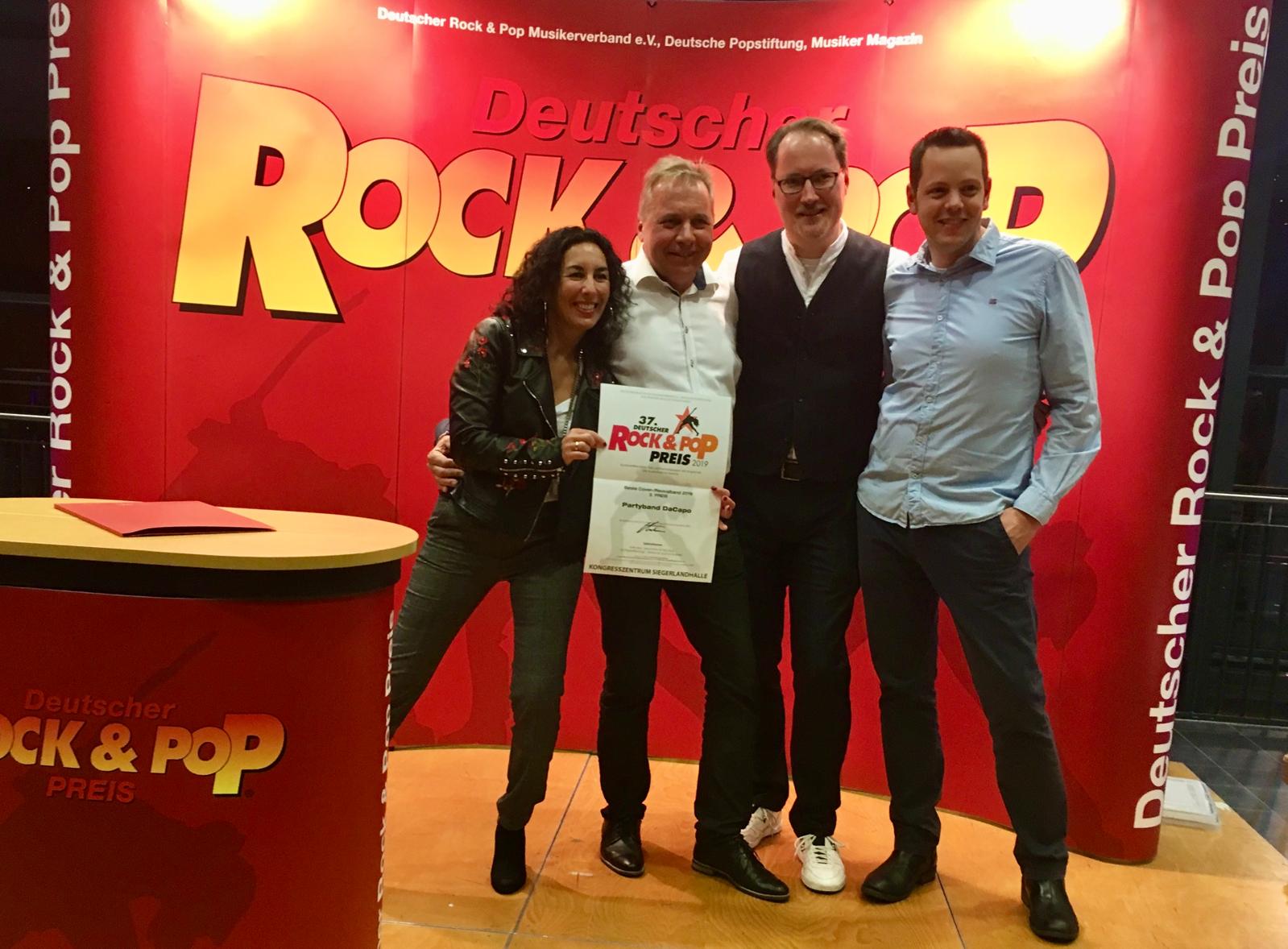 rock-pop-preis-band-2 zeigt die Musiker der Band Dacapo bei der Preisverleihung des Rock und Pop Preises 2019
